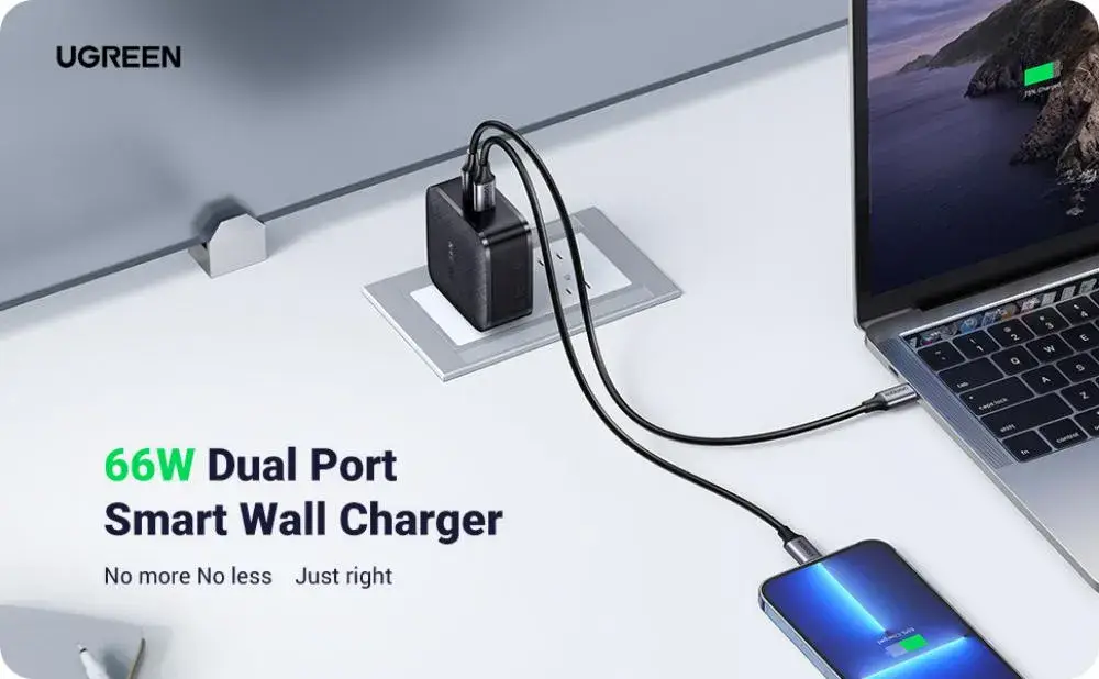 UGREEN 66W Foldable USB-C 2 Ports Wall Charger