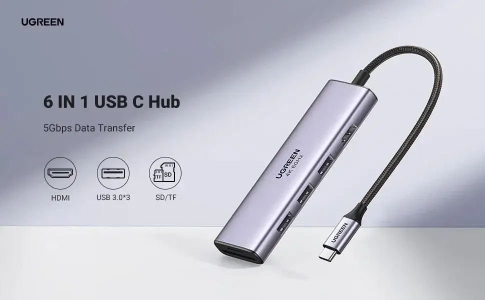 UGREEN CM195 6-in-1 USB-C HUB with PD Power Supply