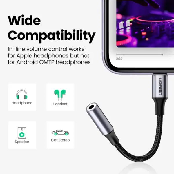 UGREEN Lightning to 3.5mm Headphones Adapter [MFi Certified]