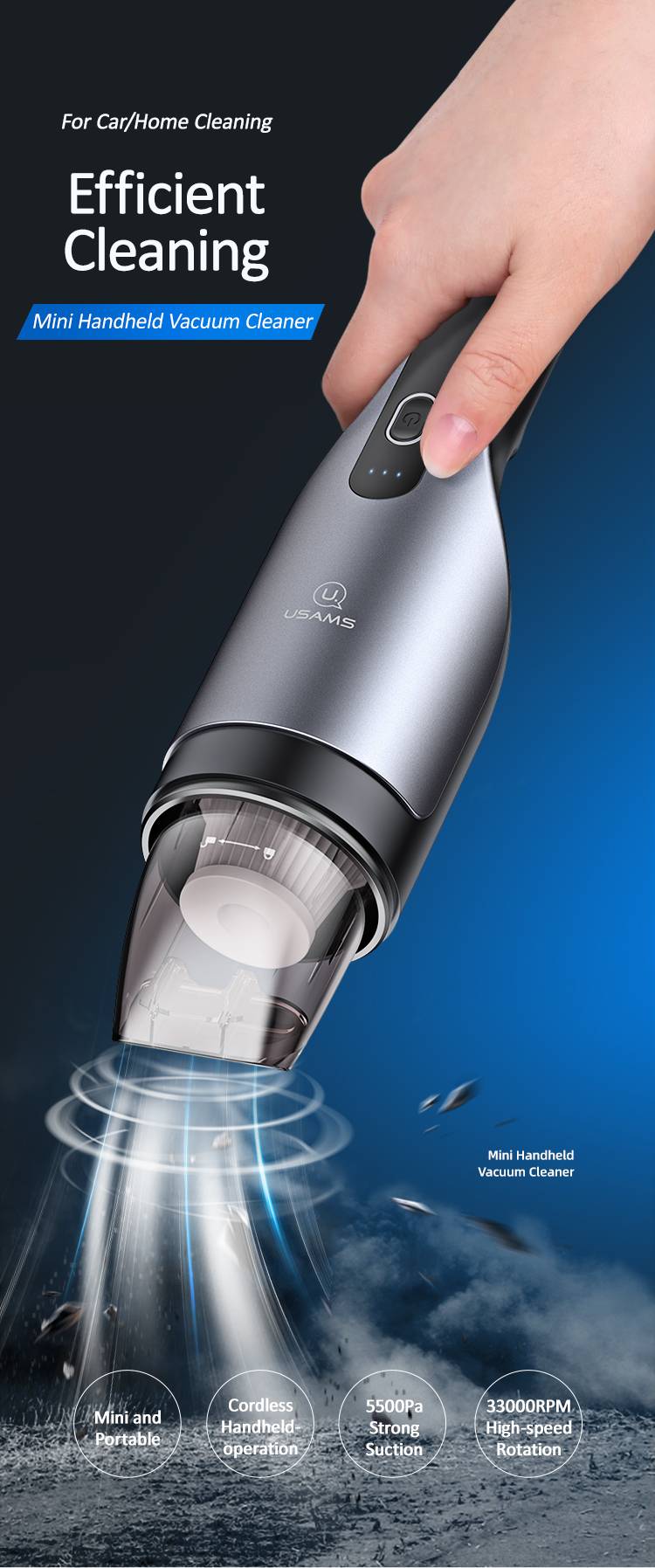 Usams US-ZB108 Mini Handheld Vacuum Cleaner 5500Pa