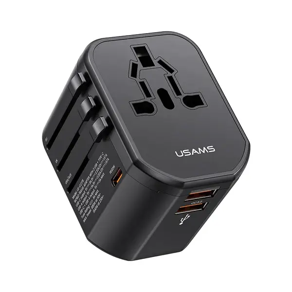 USAMS T59 Universal Travel Adapter Travel Charger Socket Converter 20W Dual USB Type-C Wall Charger For US EU UK AU