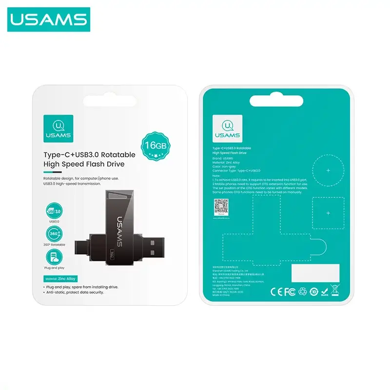 USAMS Type-C+USB3.0 Rotatable High Speed Flash Drive 64GB/128GB/256GB