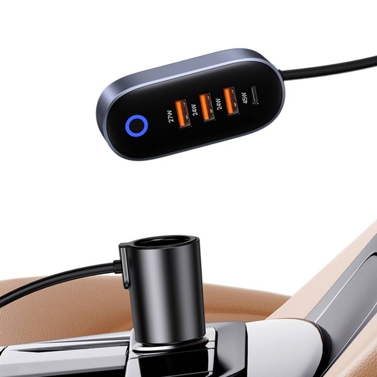 USAMS US-CC161 156W 4 USB Ports Extension Fast Car Charger with Cigarette Lighter