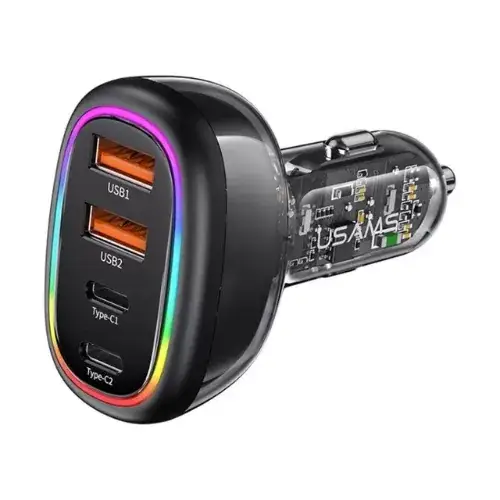 USAMS US-CC169 C34 120W Transparent Fast Charging Car Charger With Colorful Light