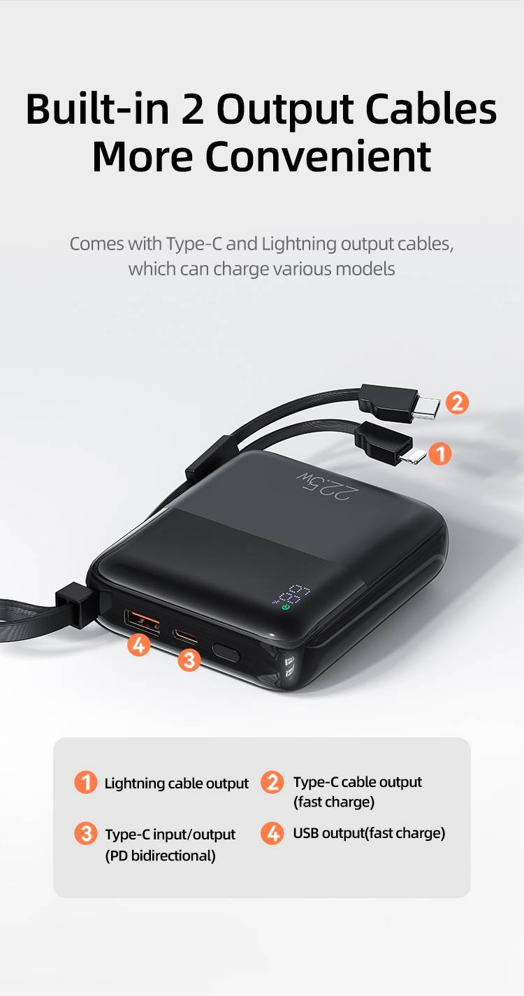 USAMS US-CD186 PD 20W Digital Display 10000mAh Mini Power Bank With Lanyard