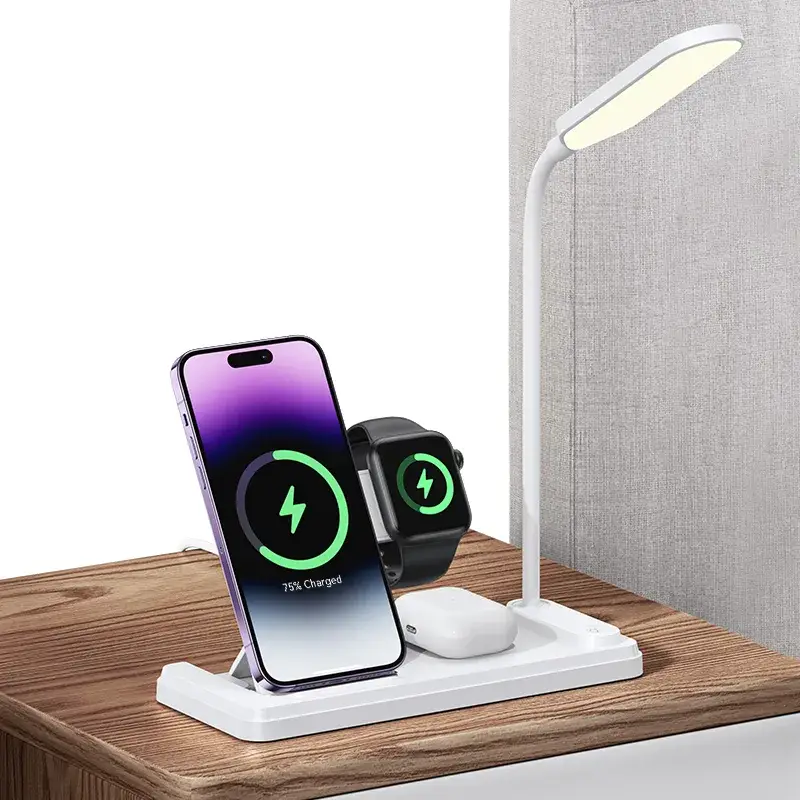 USAMS US-CD195 15W 4 IN 1 Wireless Charging Holder With Table Lamp