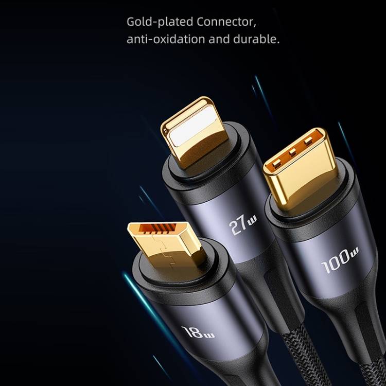 USAMS US-SJ600 3IN1 Transparent Digital Display PD100W Fast Charging Data Cable-1.2m (U83)