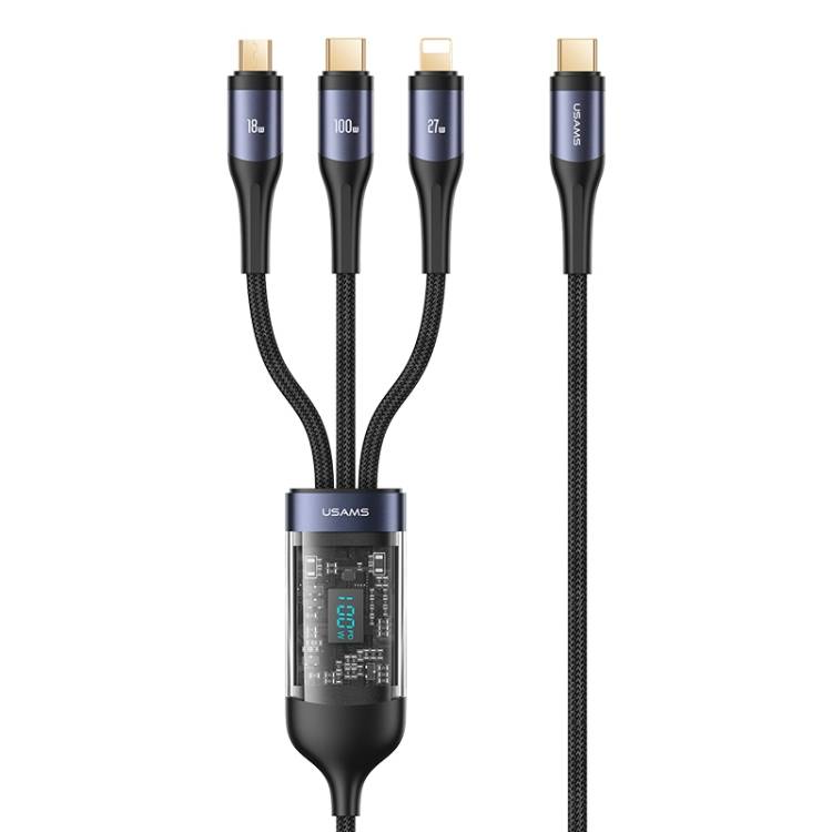 USAMS US-SJ600 3IN1 Transparent Digital Display PD100W Fast Charging Data Cable-1.2m (U83)