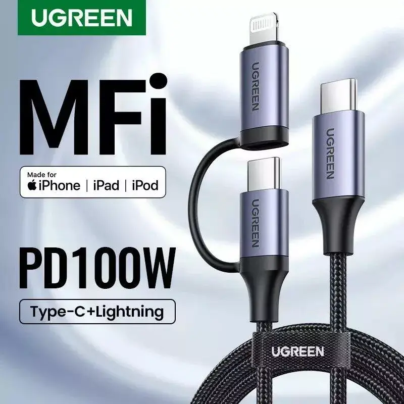 Ugreen 2 in 1 Type-C To Lightning 100W 20W Cable for iPhone Laptop Macbook