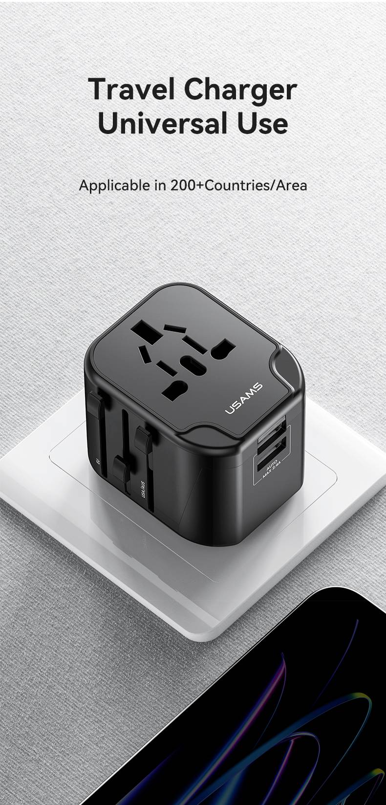 Usams US-CC173 T55 12W Dual USB Universal Travel Charger