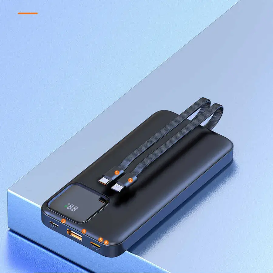 WiWU JC-18 10000mAh 22.5W LED Digital Display Power Bank with Built-in Lightning and Type-C Cable