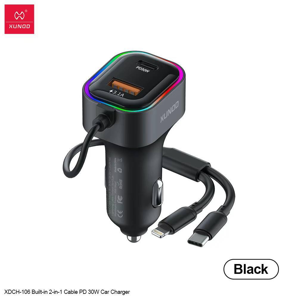 XUNDD XDCH-106 30W PD Fast Car Charger with 2-in-1 Cable