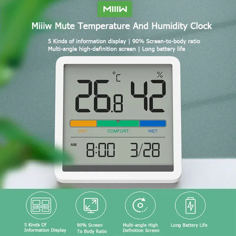 Xiaomi MIIIW Digital LCD Temperature Humidity Thermometer Hygrometer Clock