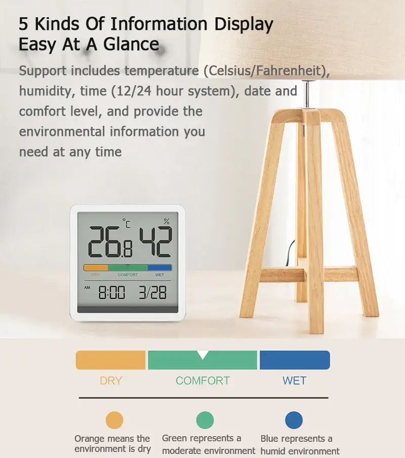 Xiaomi MIIIW Digital LCD Temperature Humidity Thermometer Hygrometer Clock