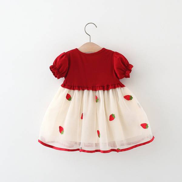 Strawberry Design Baby Girl Layered Party Frock