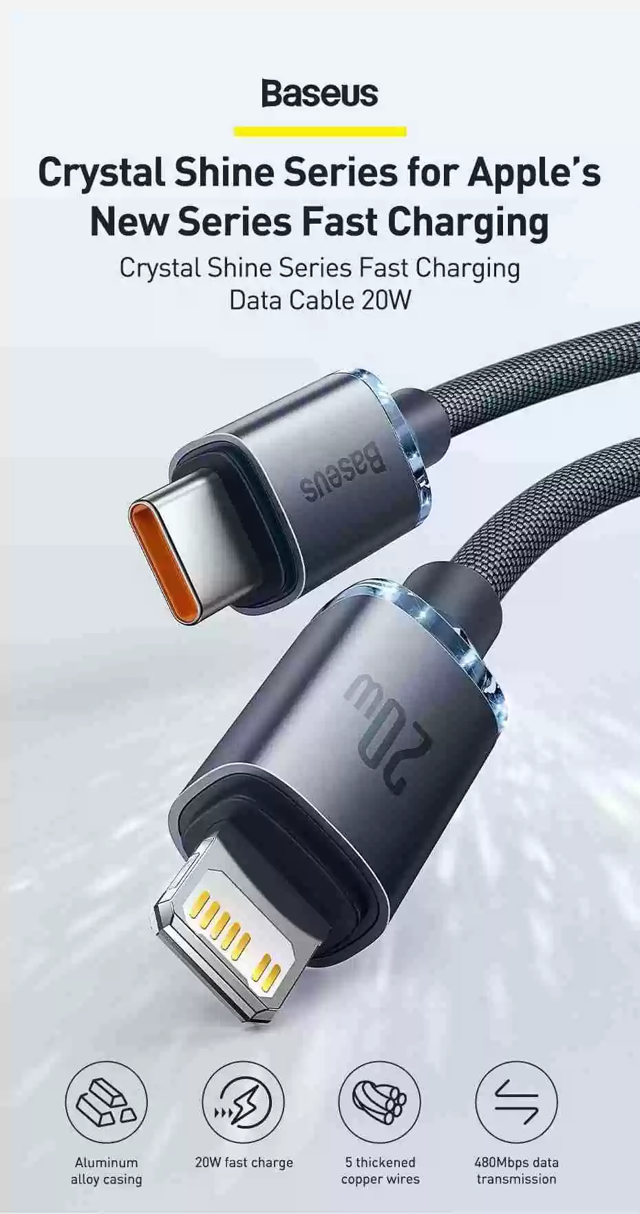 Baseus Crystal Shine Series 20W Fast Charging Cable Type-C to Lightning