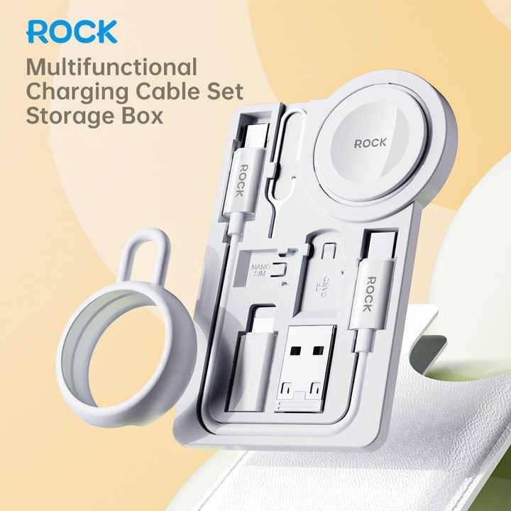 ROCK L14 Multifunctional Charging Cable Kit with Storage Box – Portable USB Cable Organizer for Phone Accessories