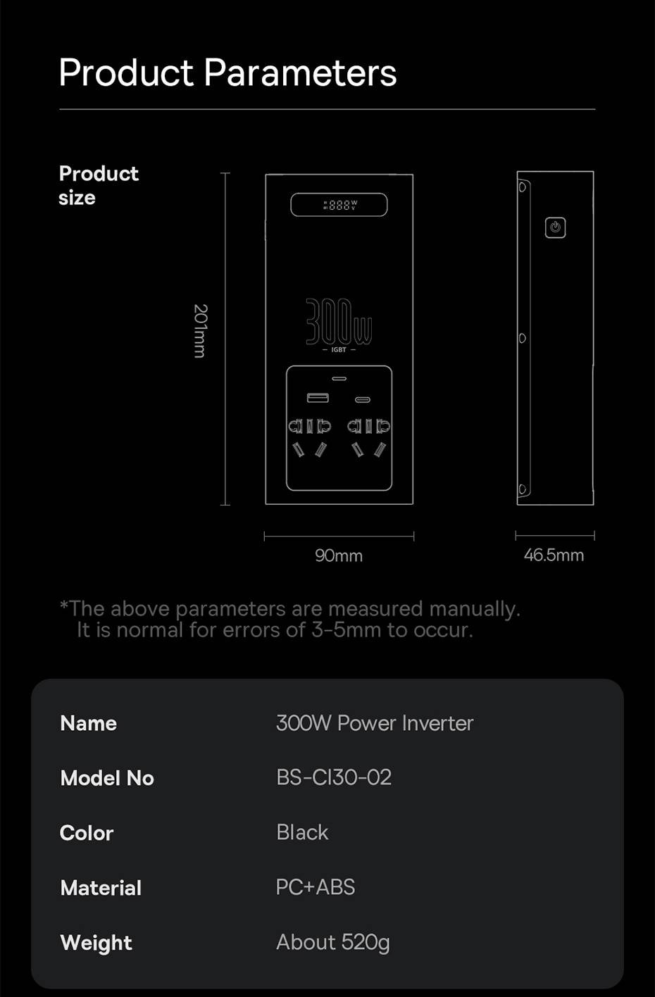 Baseus Car Power Inverter 300W: DC 12V/24V to AC 220V Pure Sine Wave Converter with USB Type-C Charger Adapter (CN/EU)