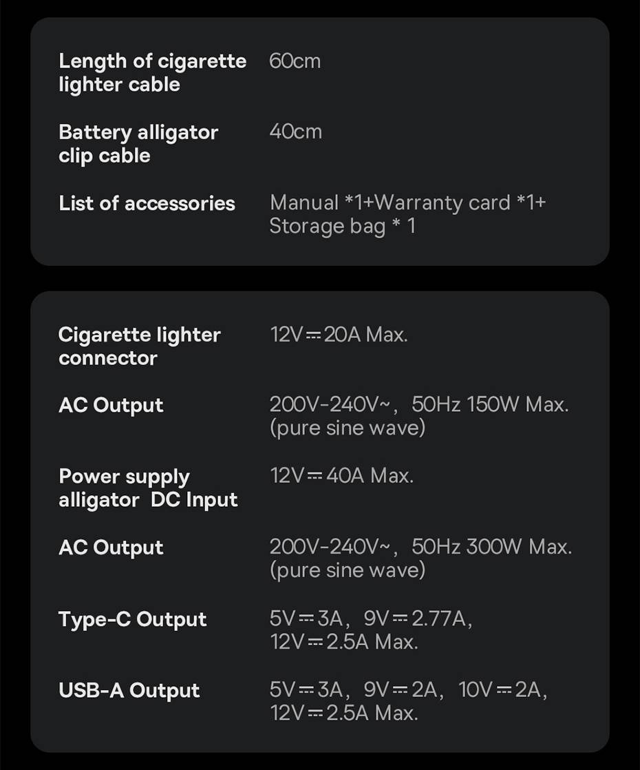 Baseus Car Power Inverter 300W: DC 12V/24V to AC 220V Pure Sine Wave Converter with USB Type-C Charger Adapter (CN/EU)