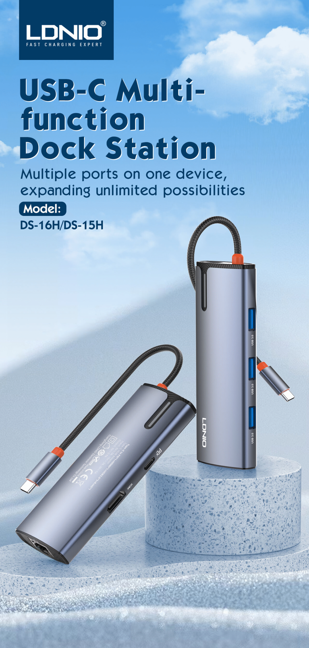 LDNIO DS-15H PD100W 5 in 1 Port USB C 3.0 Hub With 4k HDMI