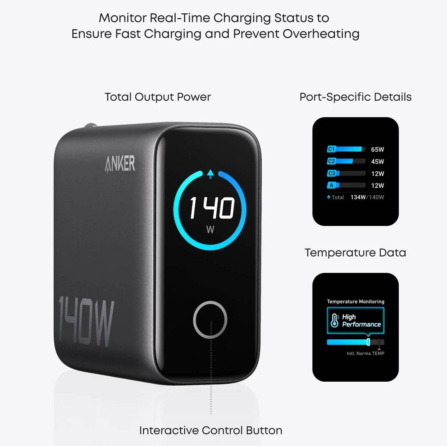 Anker Laptop Charger 140W, 4-Port, PD 3.1 with Touch Control (B2697)