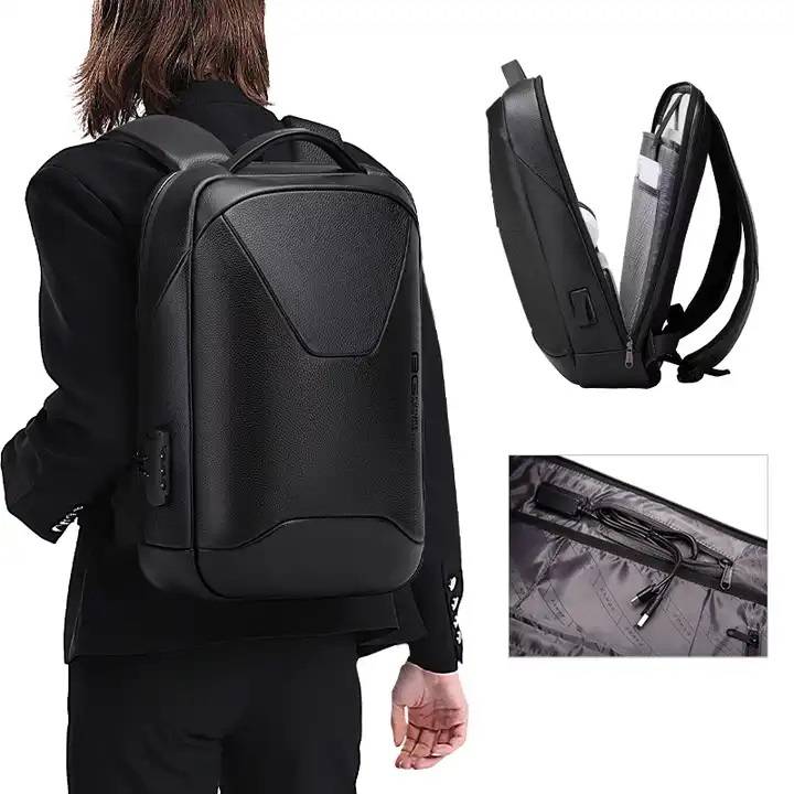 Bange BG6621 Sophisticated Style Meets Secure Tech  Genuine Leather Laptop Backpack (15.6")