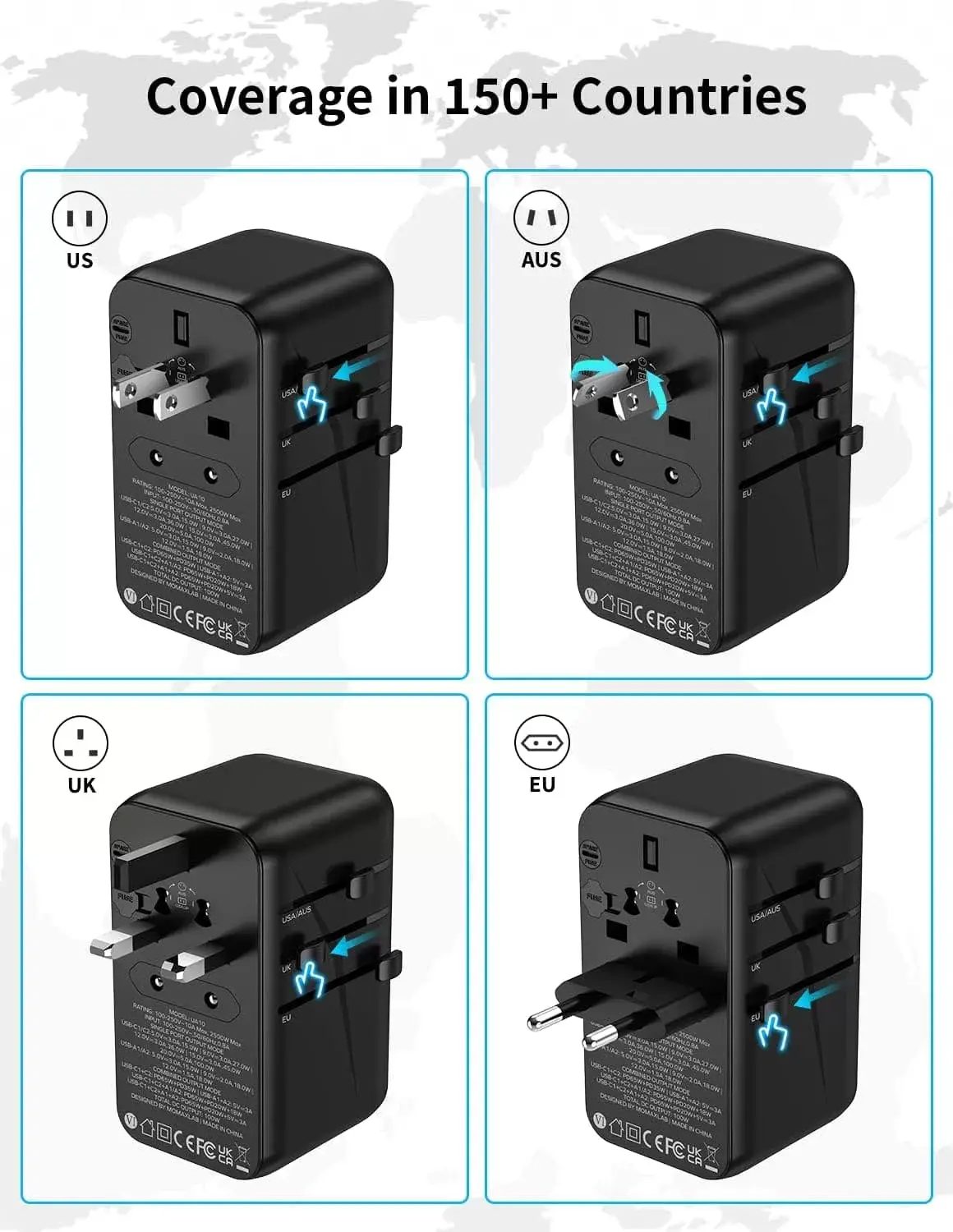 Momax 1-World 100W GaN 4 ports + AC Travel Adapter