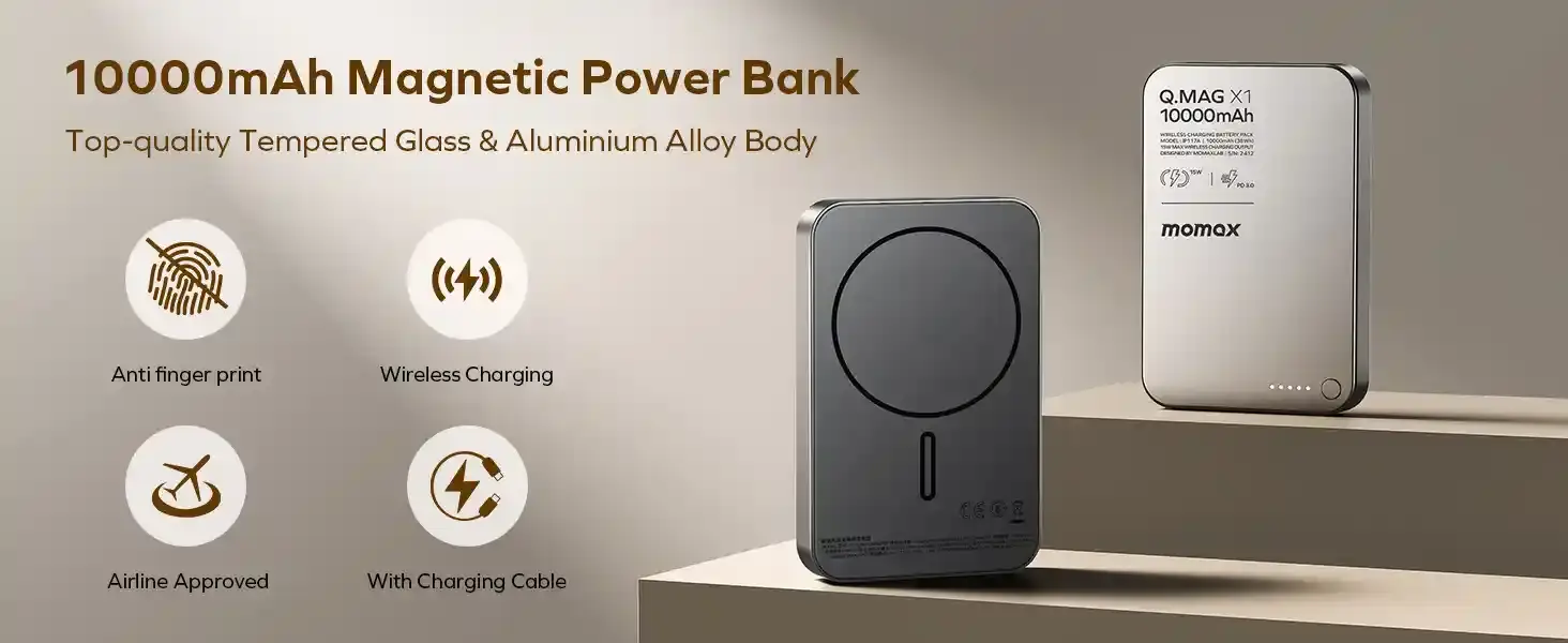 Momax Q.Mag X1 Powerful 10000mAh Magnetic Wireless Power Bank