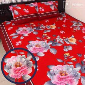 100% Cotton Luxury Bedsheet – 3 Pecs (RedRose)  (৩ পিসের সেট)