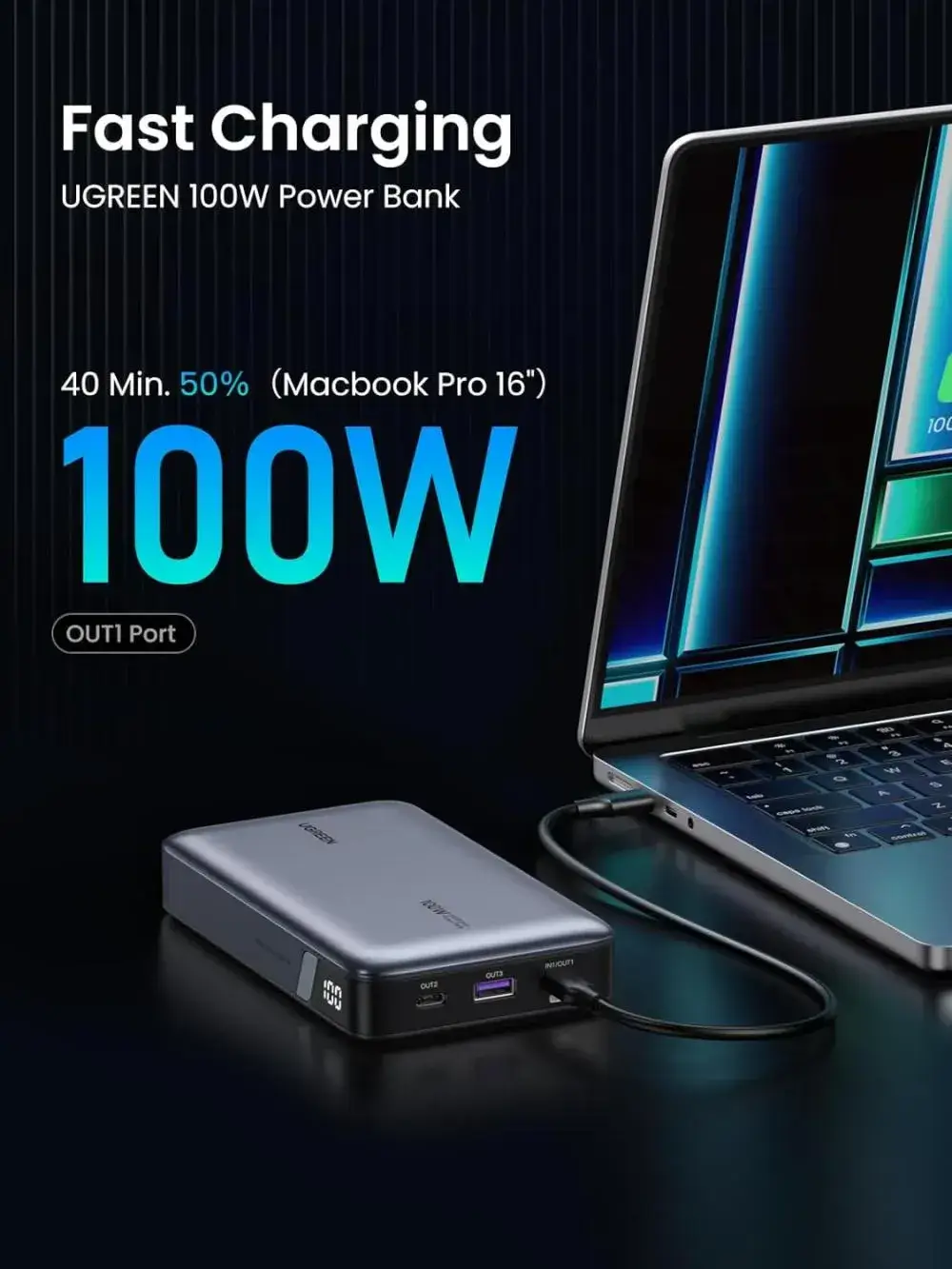 UGREEN 100W Power Bank 20000mAh  Ultra Fast Charging & High Capacity