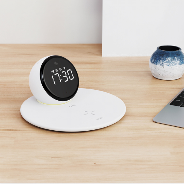 WiWu WI-W017 15W Wireless Charger with Digital Alarm Clock and Bluetooth Speaker