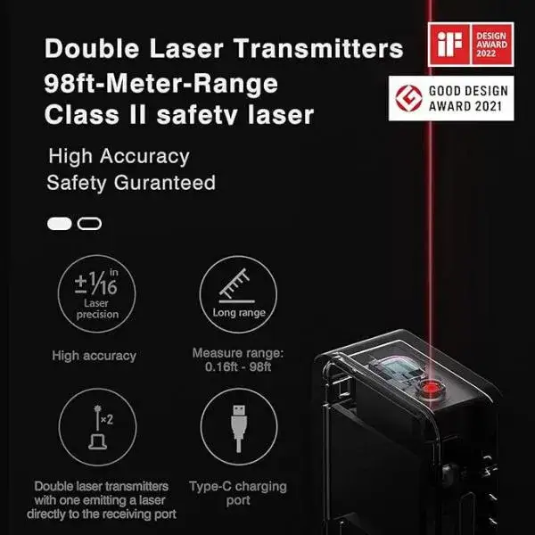 Xiaomi HOTO Laser Distance Meter SW-HT30, 98ft/30m Digital Measurement Tool