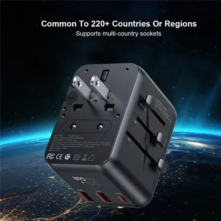 XUNDD XDCH-069 20W 3-Port USB Universal Travel Adapter - Black