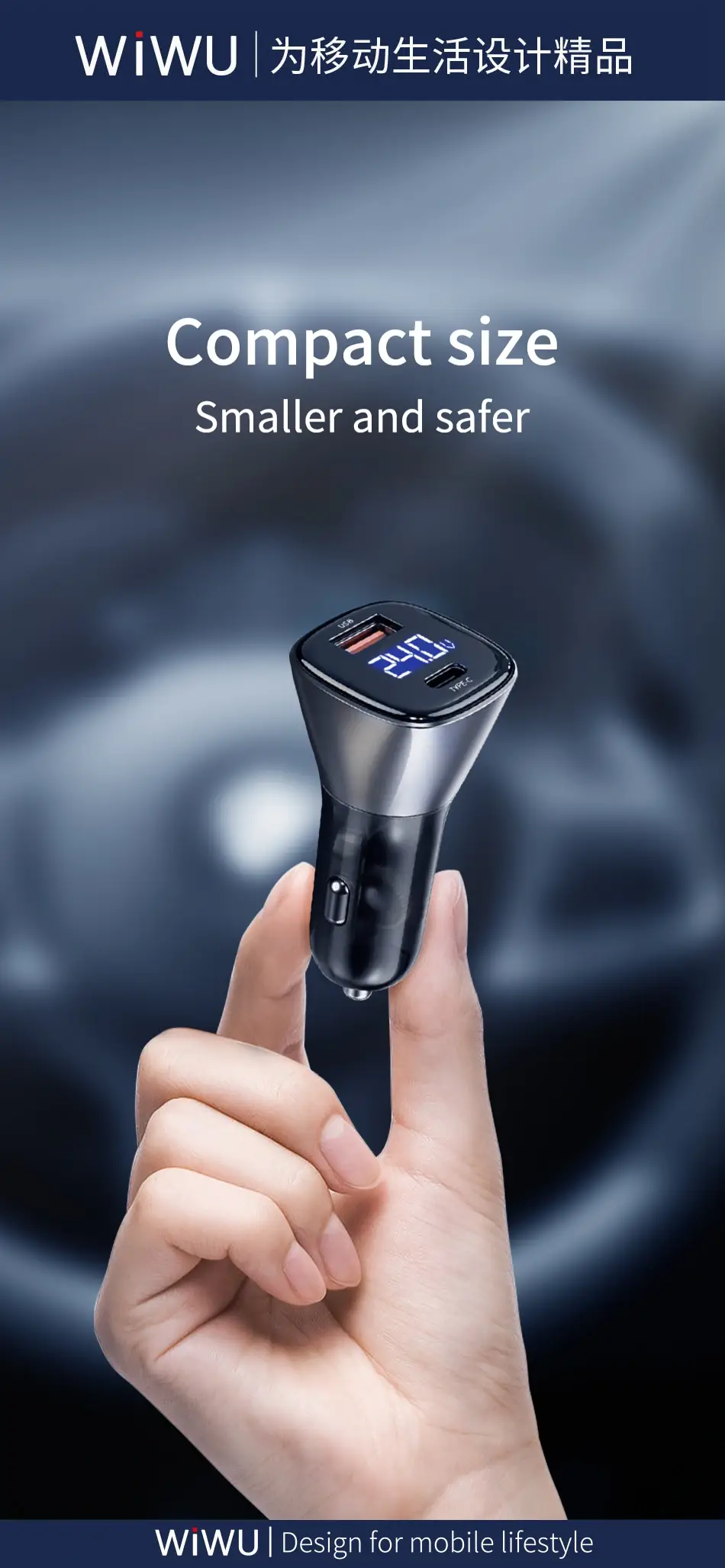 WiWU 40W Dual Type-C Quick Mobile Phone Car Charger