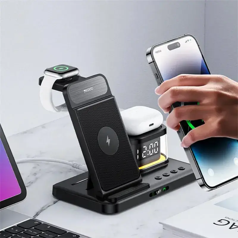 YESIDO DS22 Wireless Charging Station 20W with Night Light and Clock